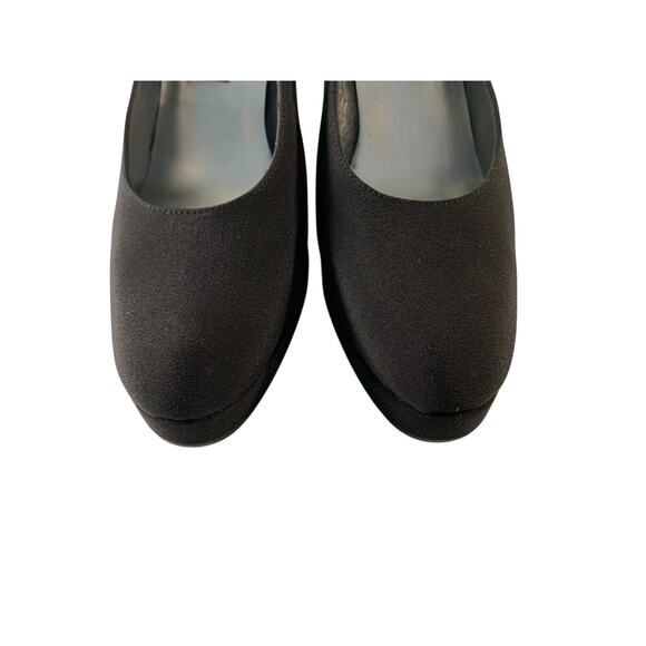 VTG STUART WEITZMAN Women size 8 Black Fabric Pisa Platform Pumps - Picture 5 of 16